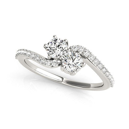 Curved Band Two Stone Diamond Ring in 14k White Gold (3/4 cttw) by Bids.com