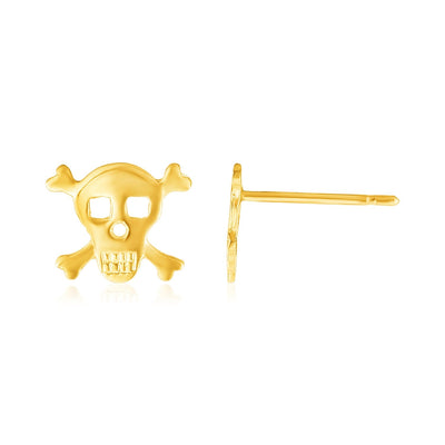 14K Yellow Gold Skull and Crossbones Post Earrings - accessories