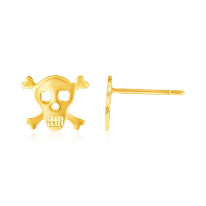14K Yellow Gold Skull and Crossbones Post Earrings by Bids.com