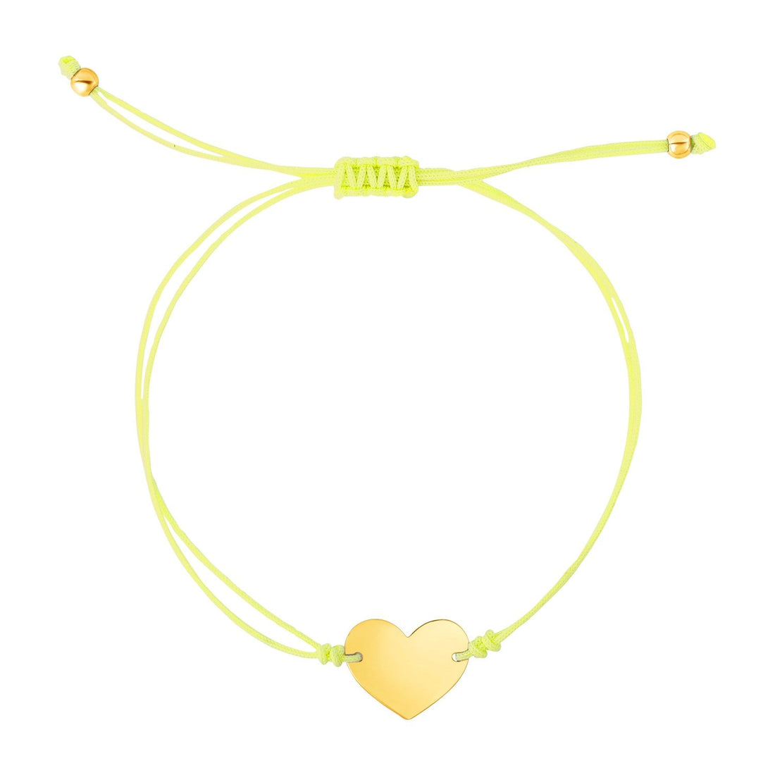 9 1/4 inch Yellow Cord Adjustable Bracelet with 14k yellow Gold Heart by Avera Group
