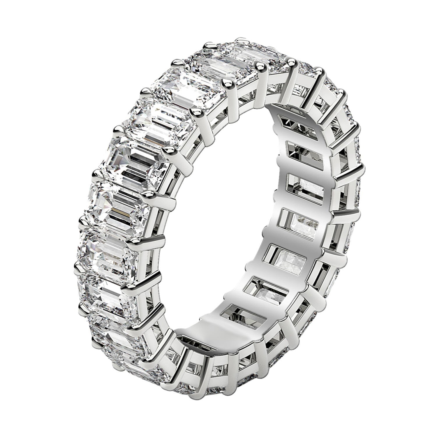 Emerald Cut Lab Grown Diamond Eternity Ring in 14k White Gold (3 cttw FG/VS2)  DestGlow