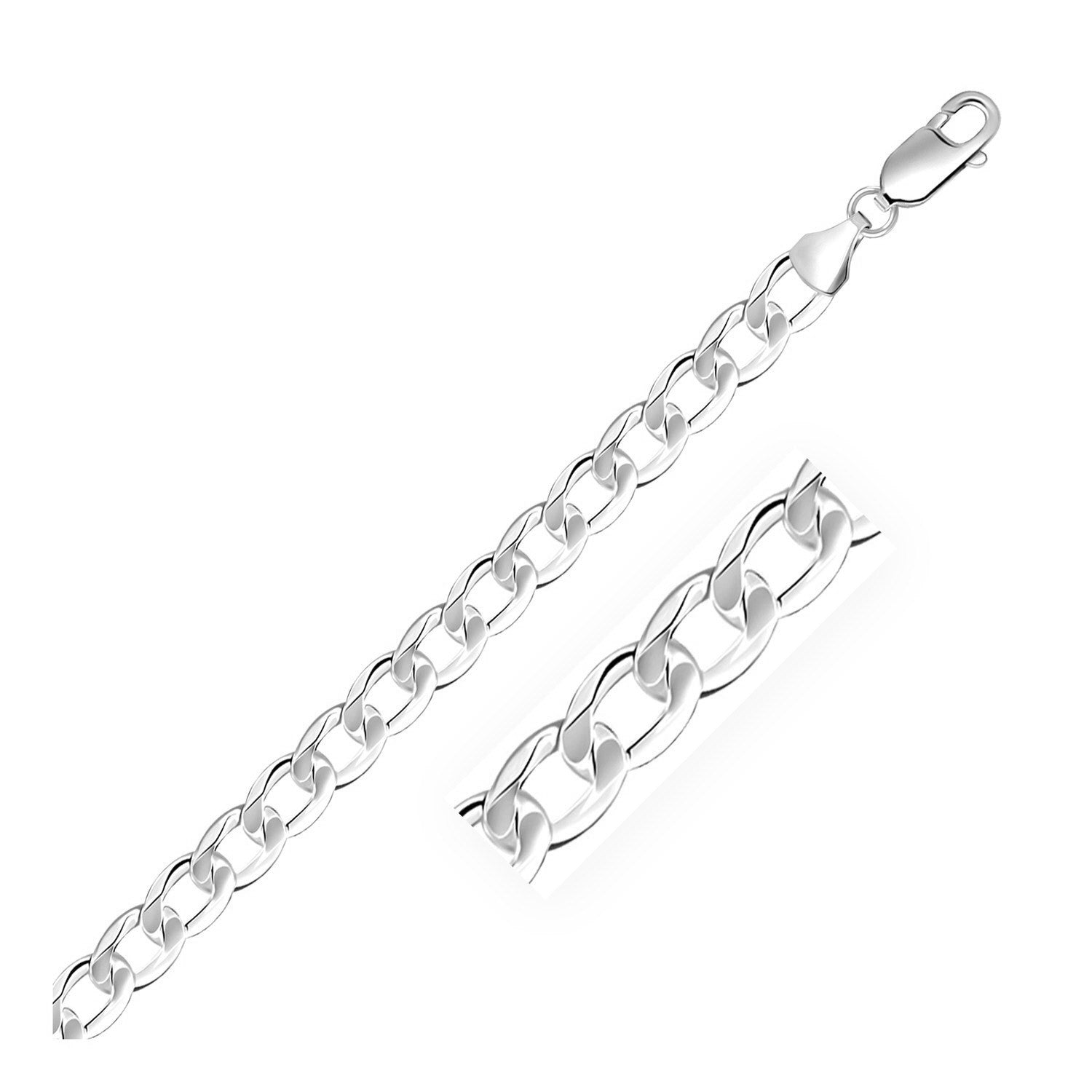 Rhodium Plated 7.9mm Sterling Silver Curb Style Bracelet by Bids.com