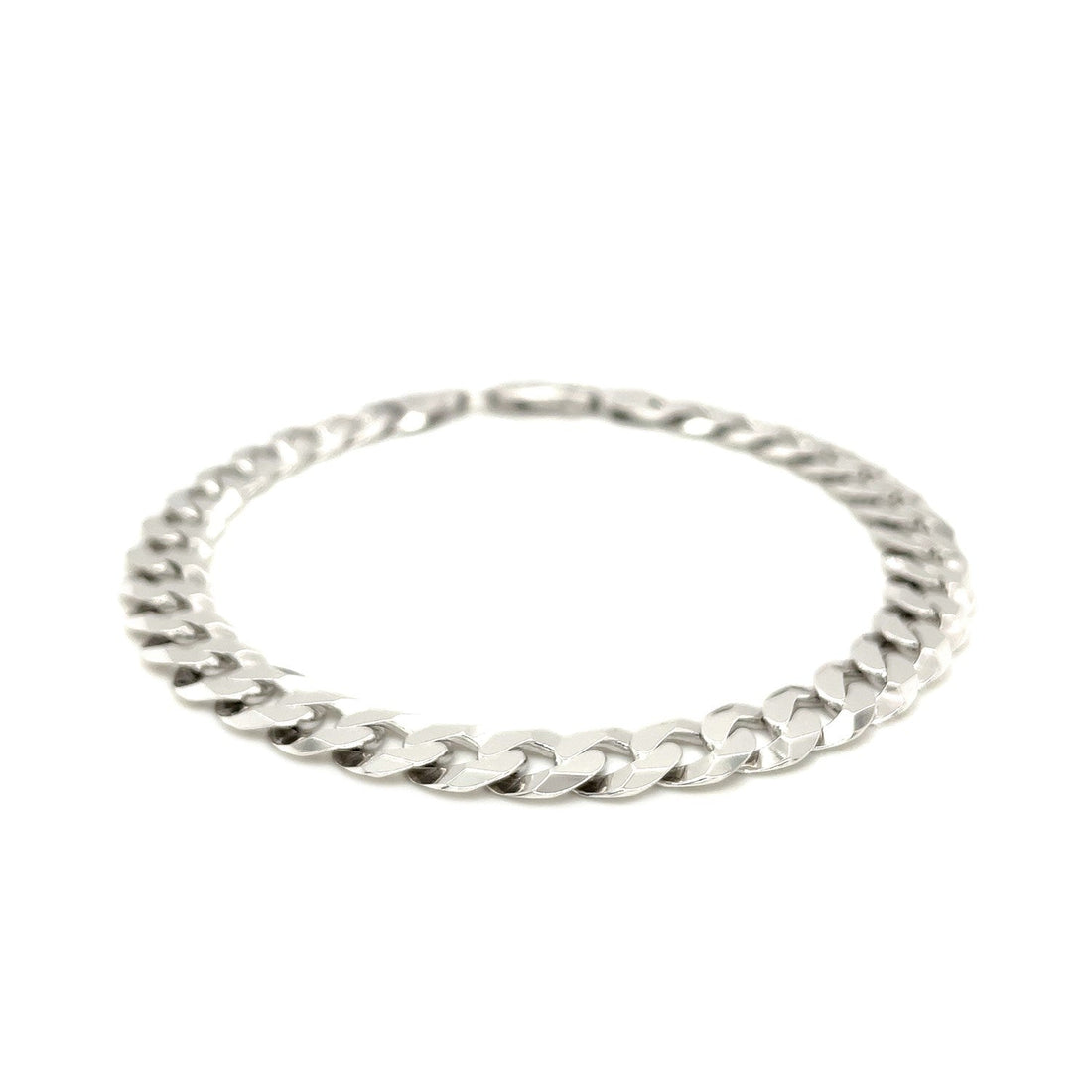 Rhodium Plated Sterling Silver Curb Style Bracelet (7.90 mm) - DestGlow