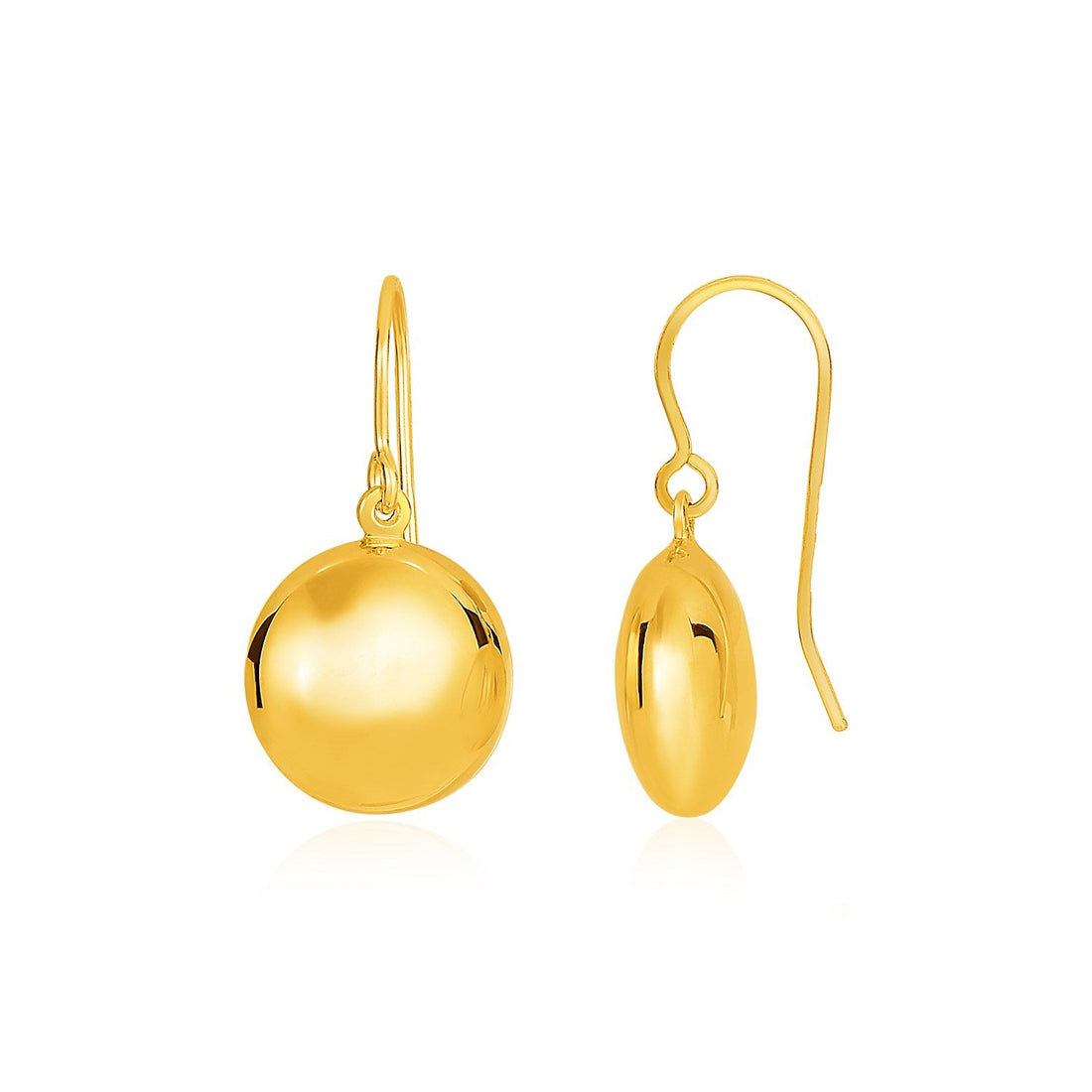 14k Yellow Gold Puffed Circle Shape Drop Earrings - earrings