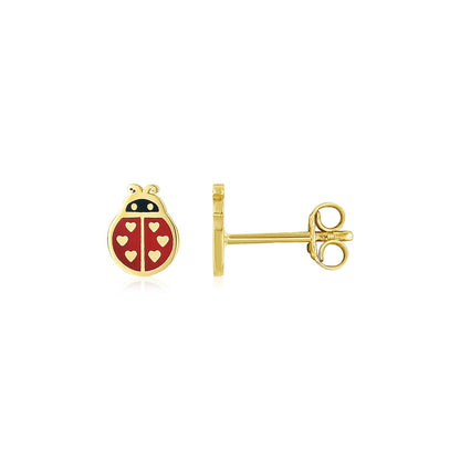 14K Yellow Gold Ladybug Enamel Earrings by Bids.com
