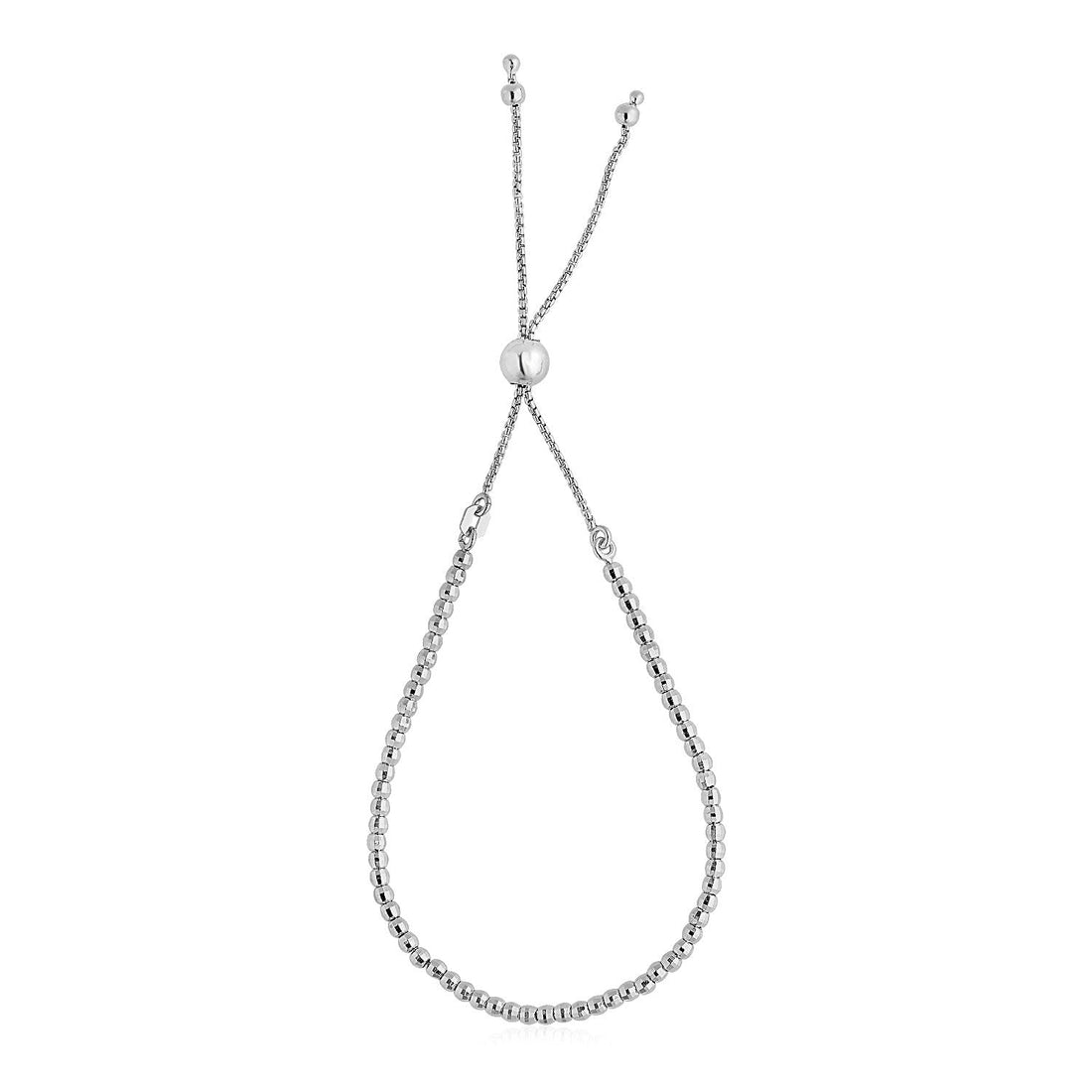 Adjustable Fine Shiny Beaded Bracelet in Sterling Silver - DestGlow