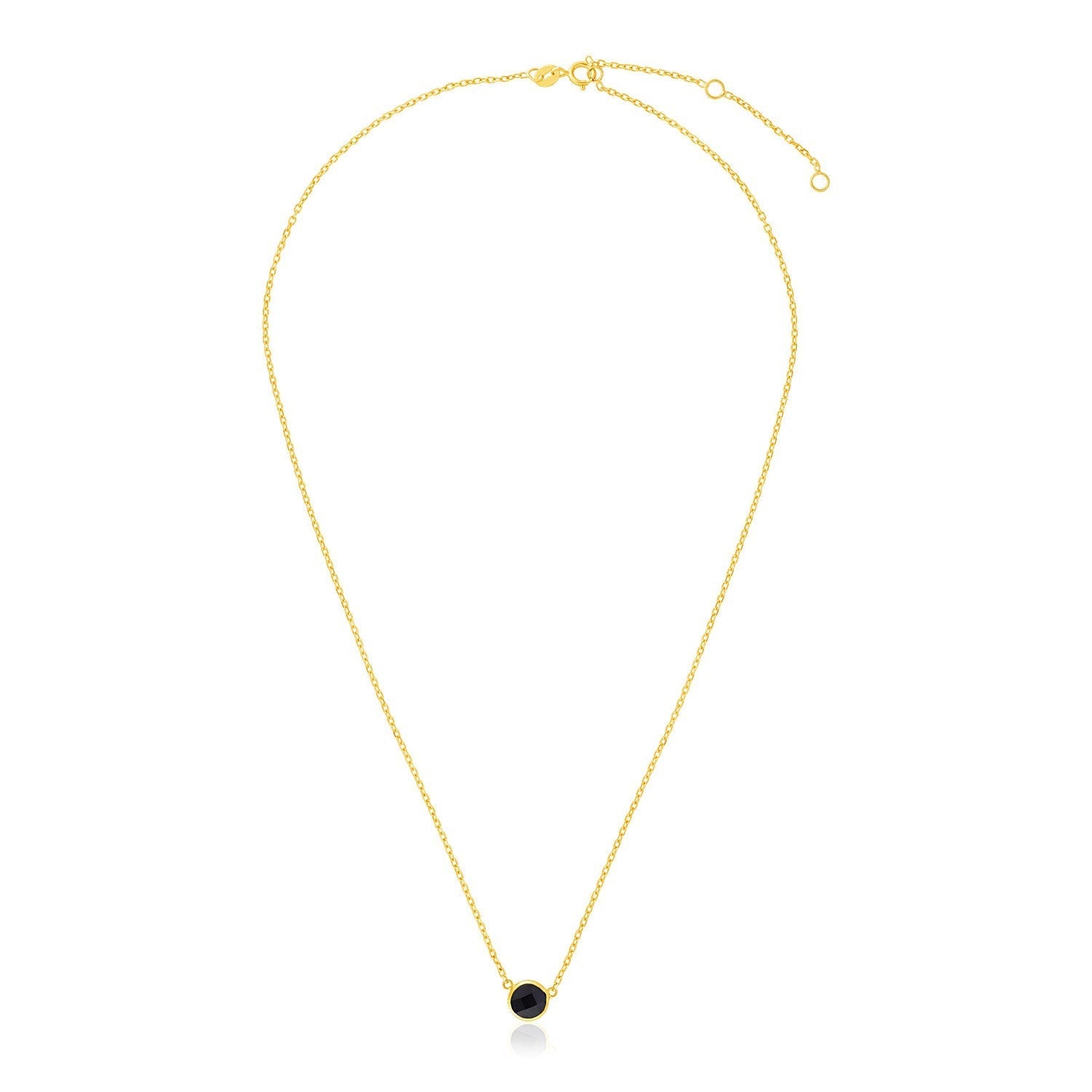 14k Yellow Gold 17 inch Necklace with Round Onyx  DestGlow