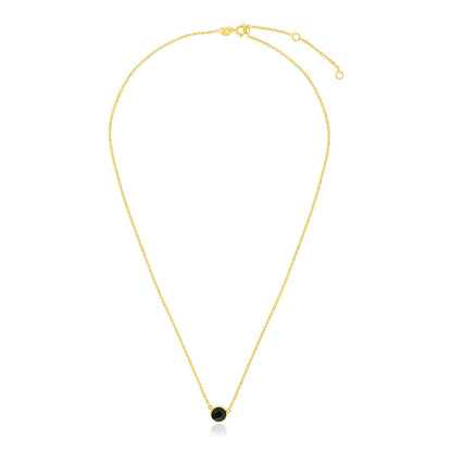 14k Yellow Gold 17 inch Necklace with Round Onyx  DestGlow