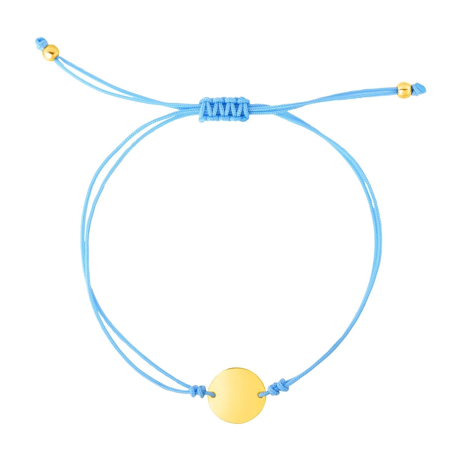 9 1/4 inch Blue Cord Adjustable Bracelet with 14k Yellow Gold Circle 