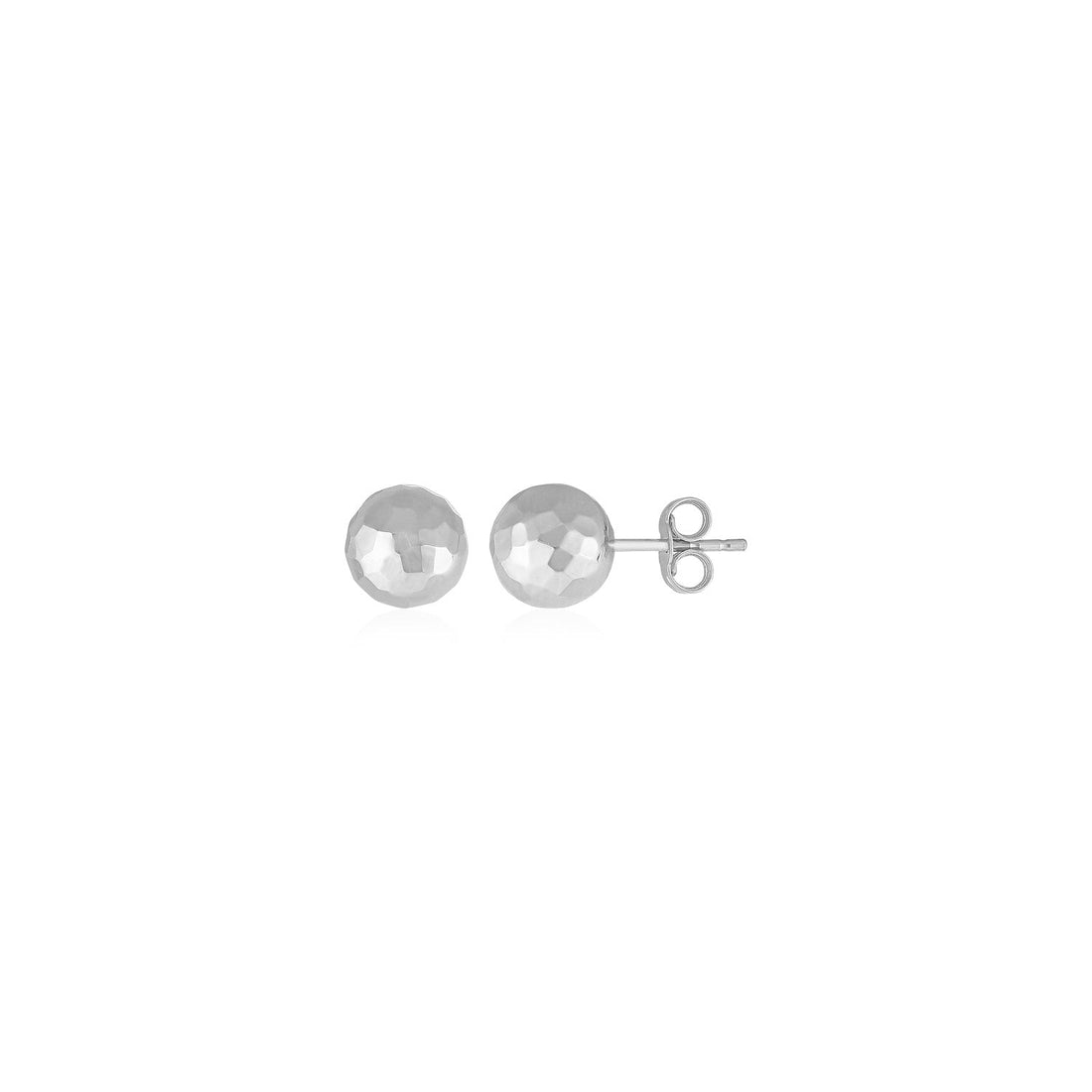 14k White Gold Ball Earrings with Faceted Texture(7mm) by Avera Group