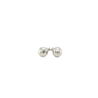 14k White Gold Ball Earrings with Faceted Texture(7mm) - DestGlow