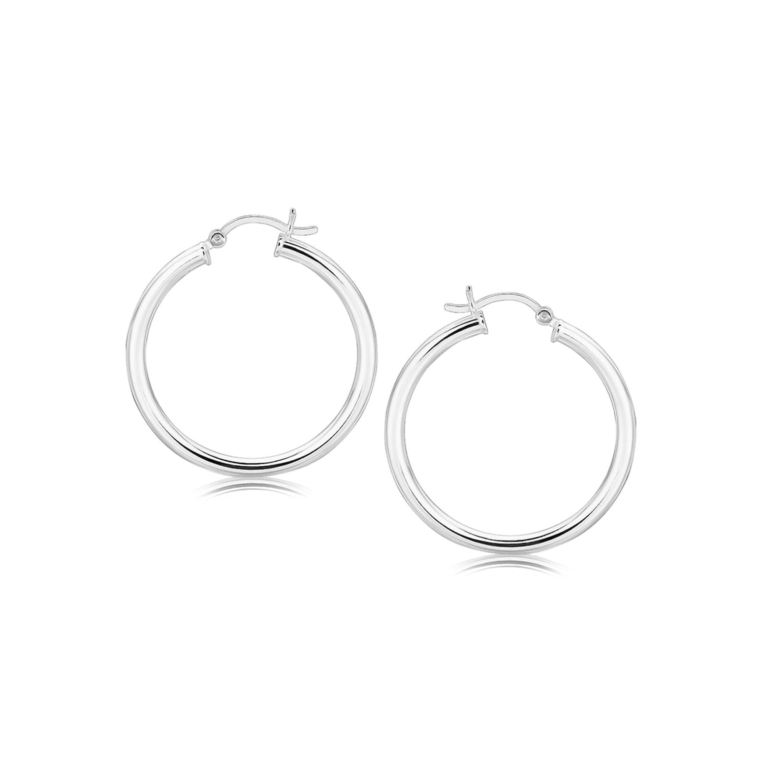 Sterling Silver Hoop Style Earrings with Polished Rhodium Plating (30mm) - DestGlow