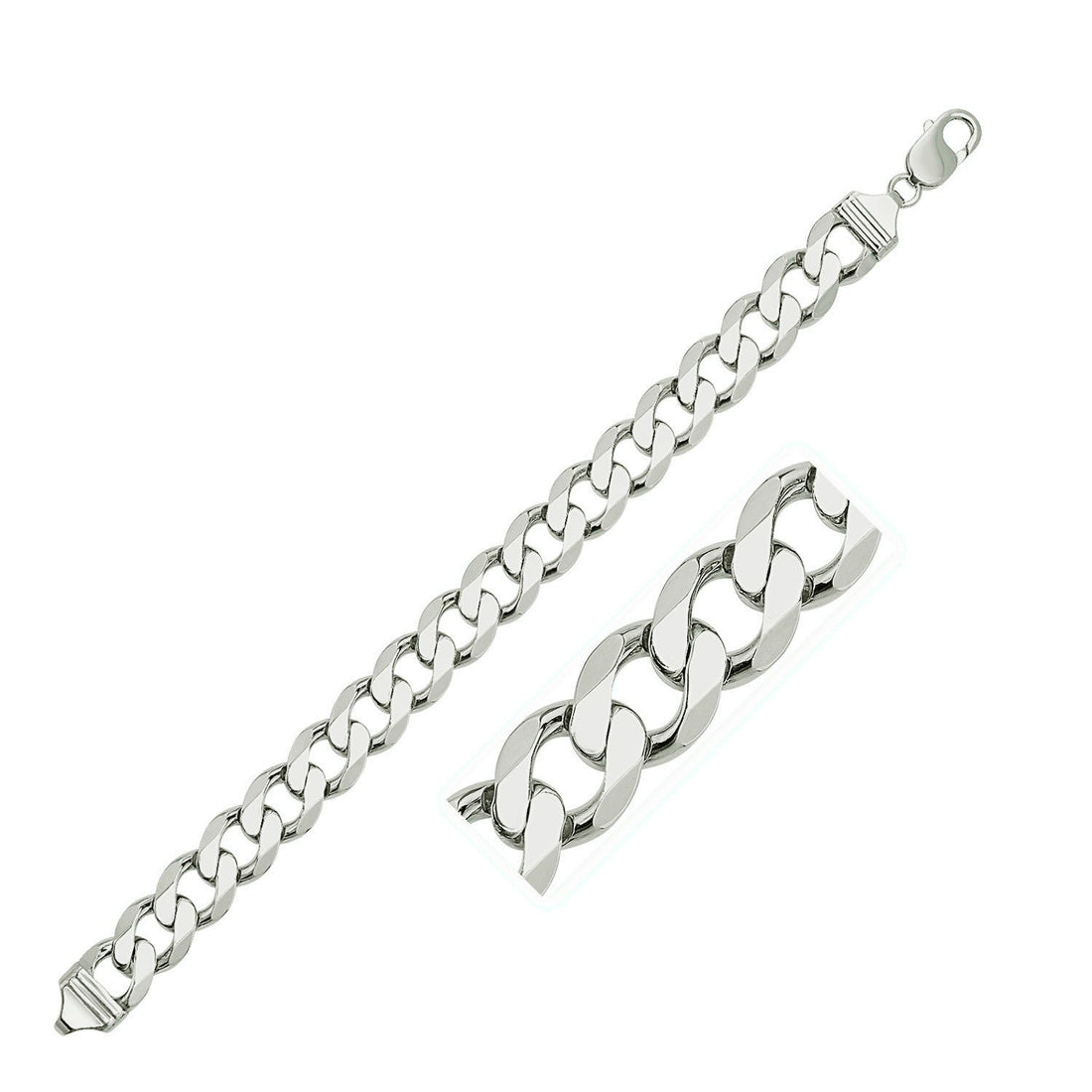 Rhodium Plated Sterling Silver Curb Style Bracelet (11.60 mm) - DestGlow