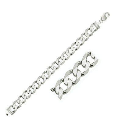 Rhodium Plated Sterling Silver Curb Style Bracelet (11.60 mm) - DestGlow