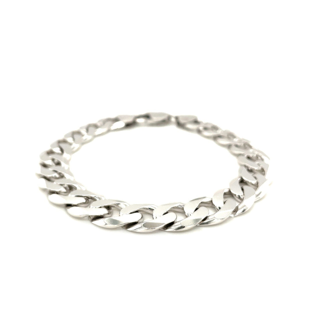 Rhodium Plated Sterling Silver Curb Style Bracelet (11.60 mm) - DestGlow