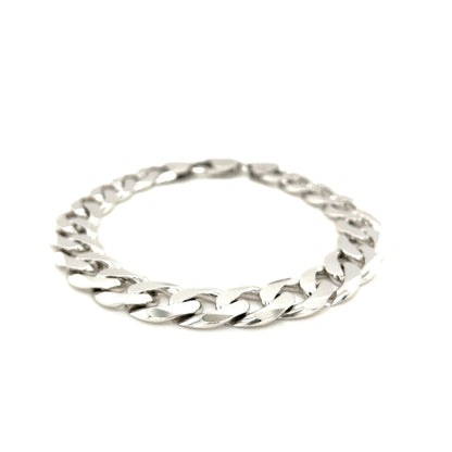 Rhodium Plated Sterling Silver Curb Style Bracelet (11.60 mm) - DestGlow