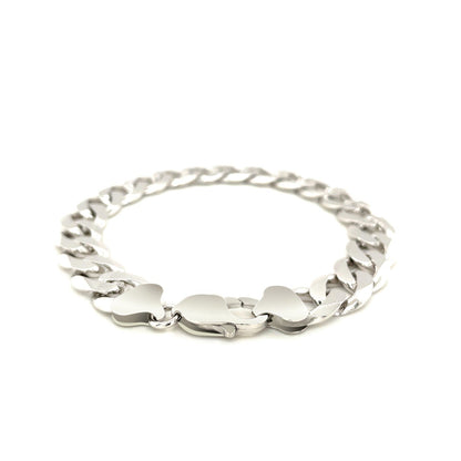 Rhodium Plated Sterling Silver Curb Style Bracelet (11.60 mm) - DestGlow