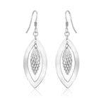 Sterling Silver Dangling Earrings with Dual Open and Textured Marquis Shapes - DestGlow
