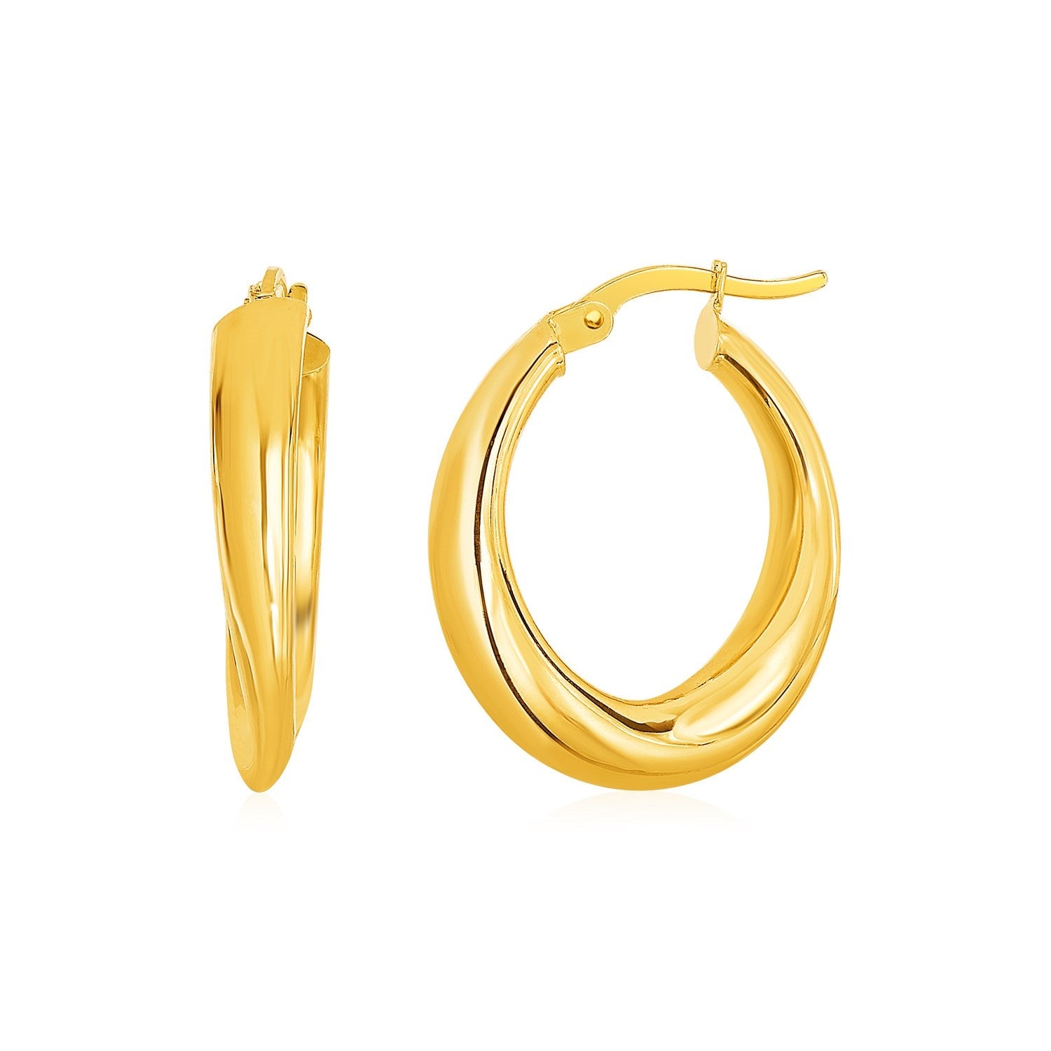 14k Yellow Gold Oval Hoop Earrings - earrings