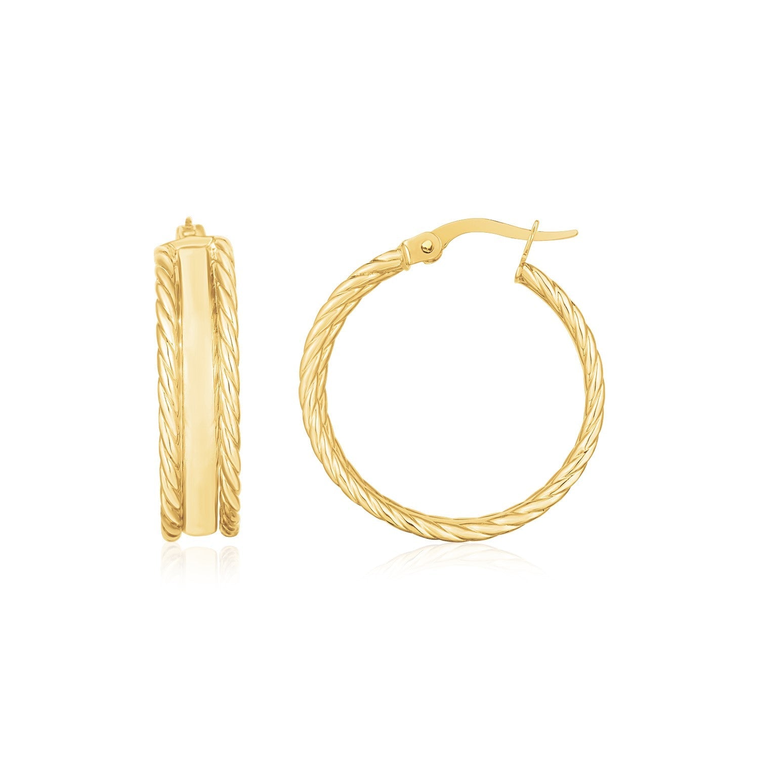 14K Yellow Gold Triple Row Hoop Earrings - DestGlow