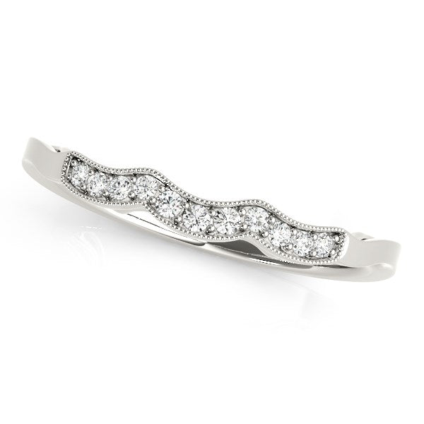 14k White Gold Wave Style Milgrained Diamond Wedding Ring (1/20 cttw) by Bids.com