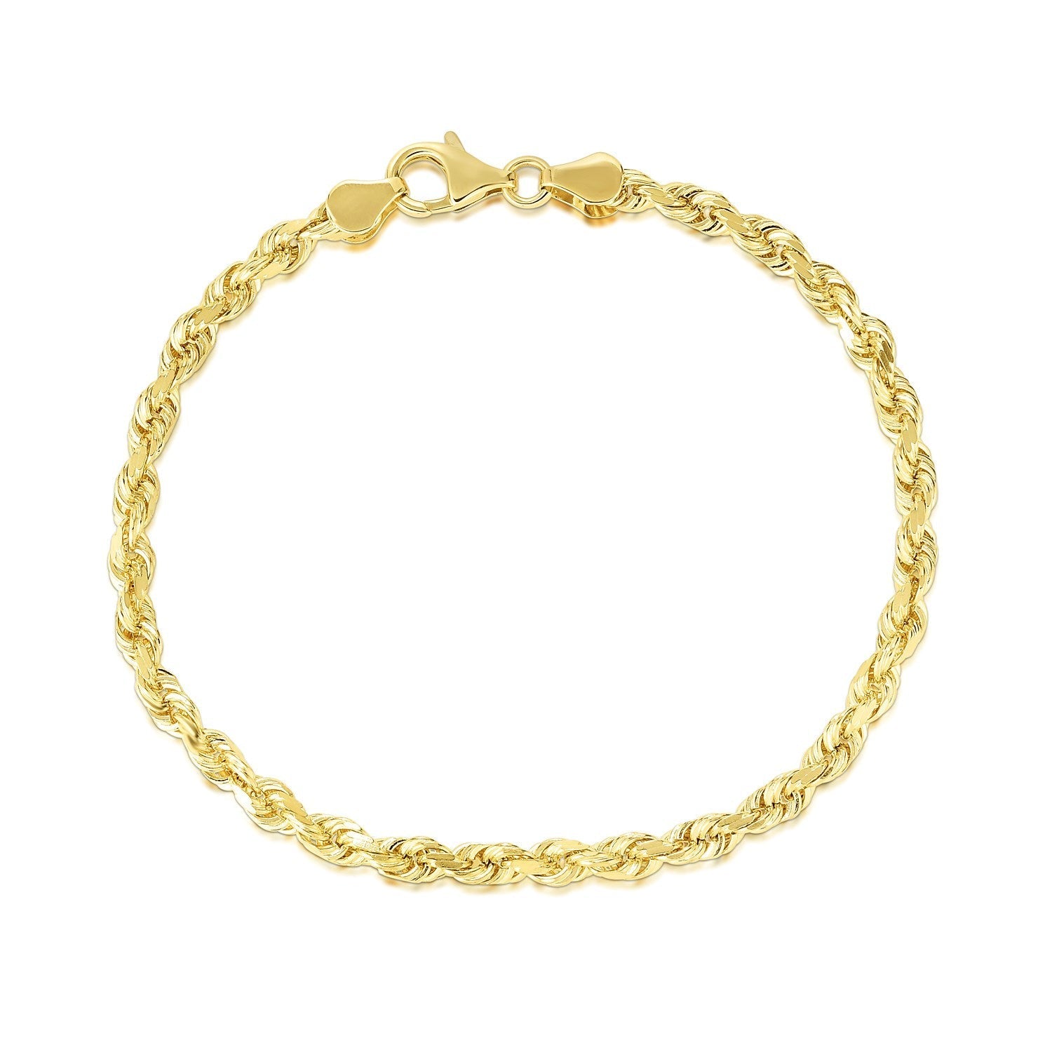 5.0mm 10k Yellow Gold Solid Diamond Cut Rope Bracelet 