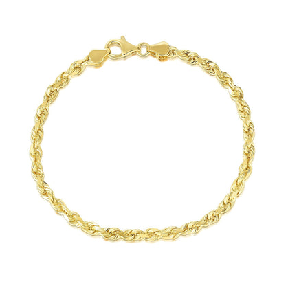 5.0mm 10k Yellow Gold Solid Diamond Cut Rope Bracelet 