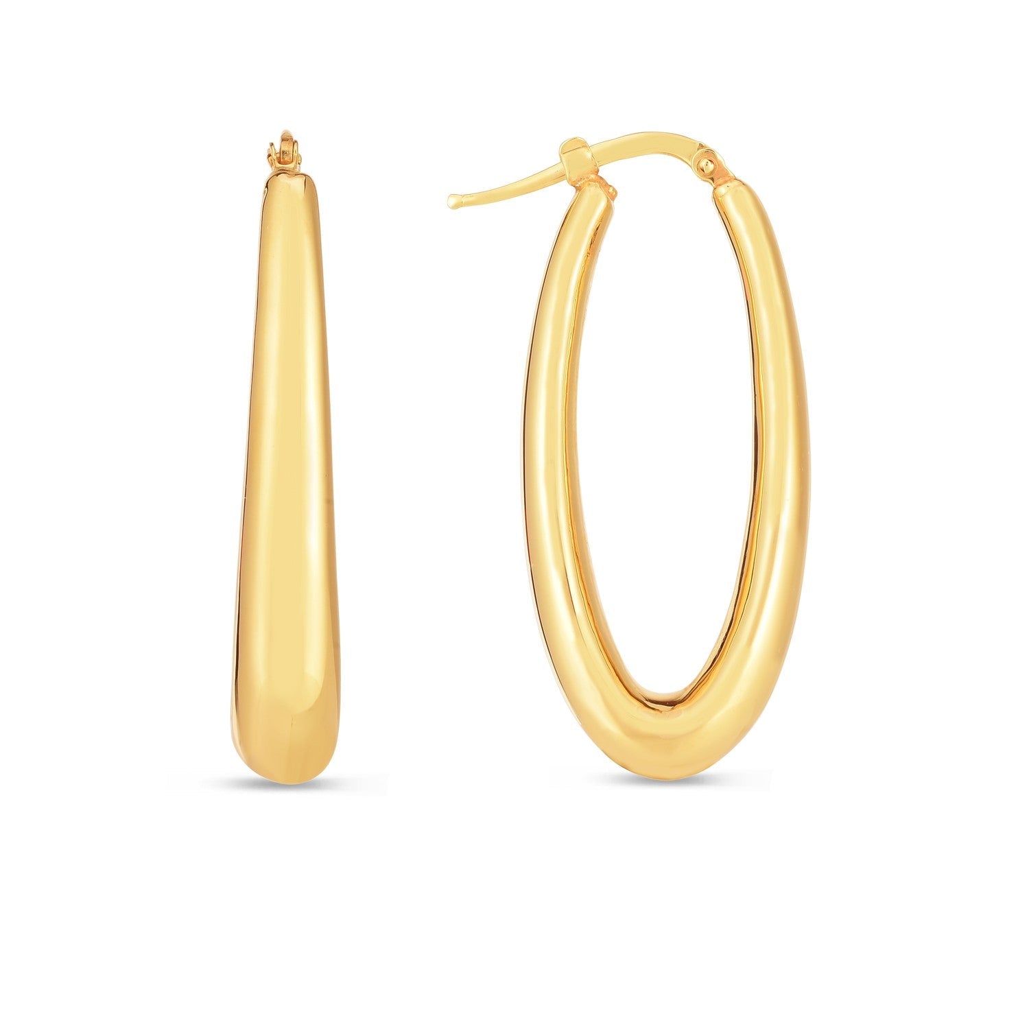 14k Yellow Gold Elongated Oval Hoops - accessories