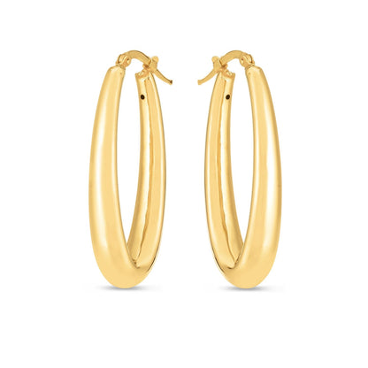 14k Yellow Gold Elongated Oval Hoops - DestGlow