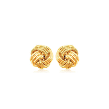 10k Yellow Gold Love Knot with Ridge Texture Earrings  DestGlow