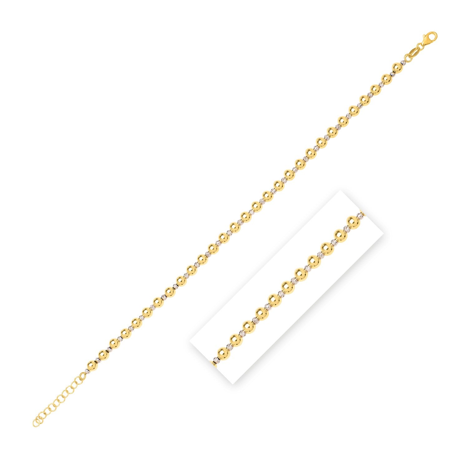 14k Two Tone Gold Polished Diamond Cut Bead Bracelet (4.00 mm) by Bids.com