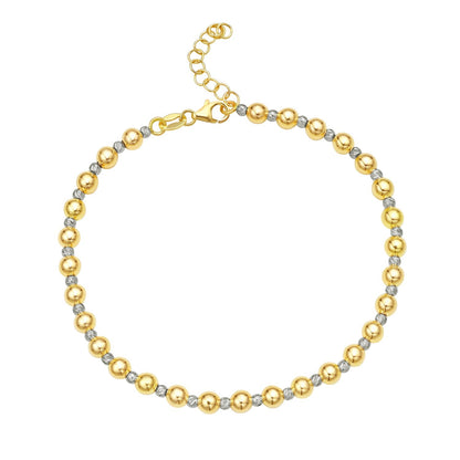14k Two Tone Gold Polished Diamond Cut Bead Bracelet (4.00 mm) by Bids.com