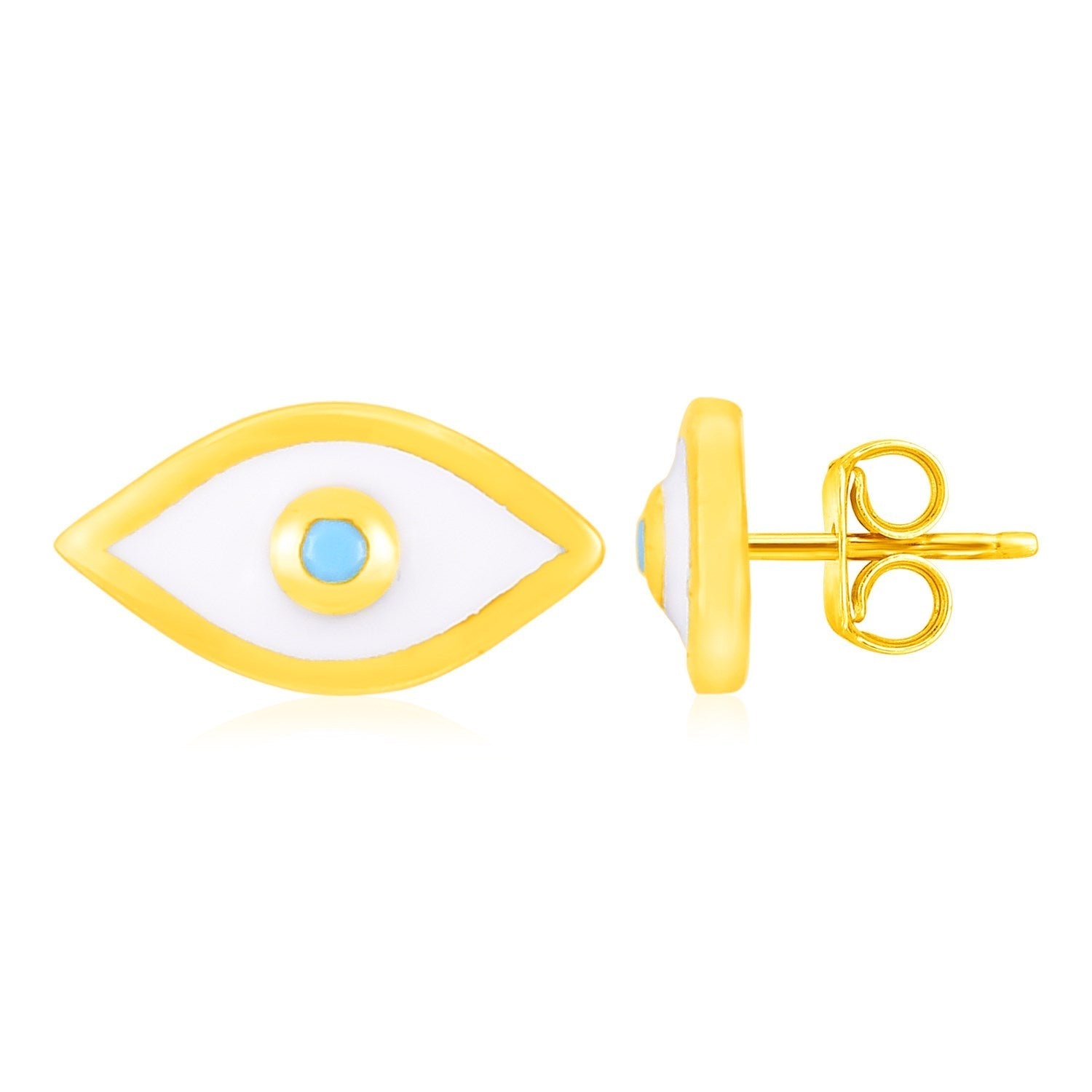 14K Yellow Gold Evil Eye Earrings with Enamel 
