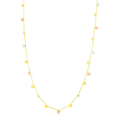 14K Tri Color Necklace with Dangling Circles - necklaces