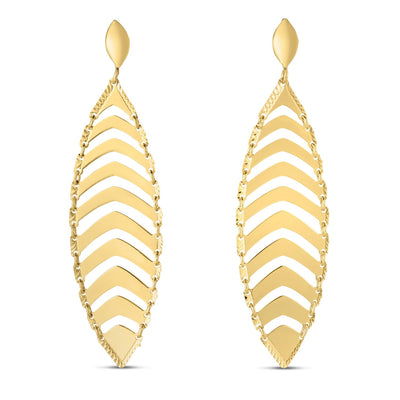 14k Yellow Gold Drop Leaf Earrings - earrings