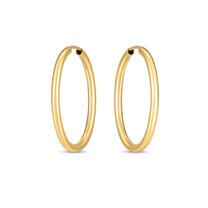 14k Yellow Gold Endless Oval Hoop Earrings(2x25mm) - DestGlow