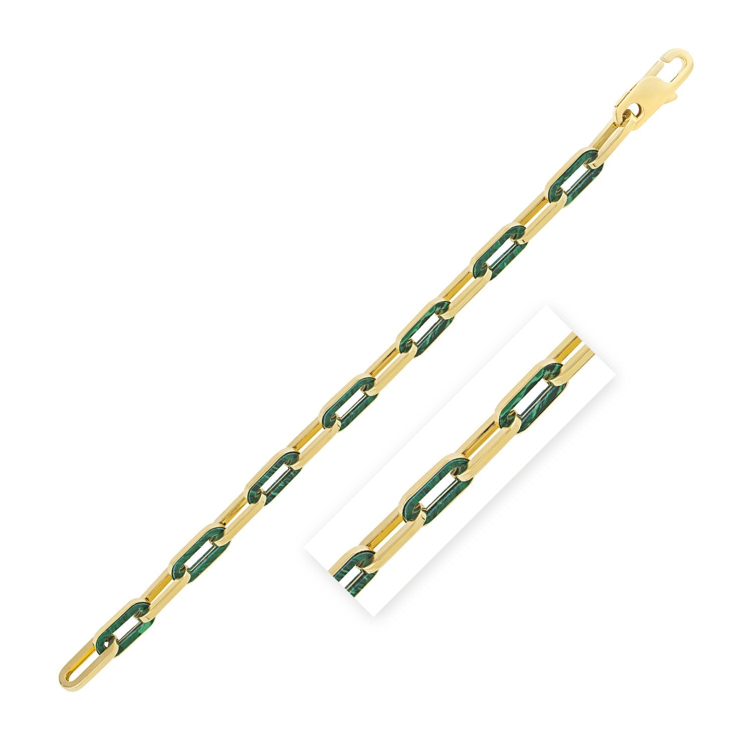 14k Yellow Gold Malachite Paperclip Gem Link Bracelet (7.00 mm) by Bids.com
