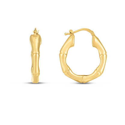 14k Yellow Gold Medium Bamboo Hoop Earrings - earrings