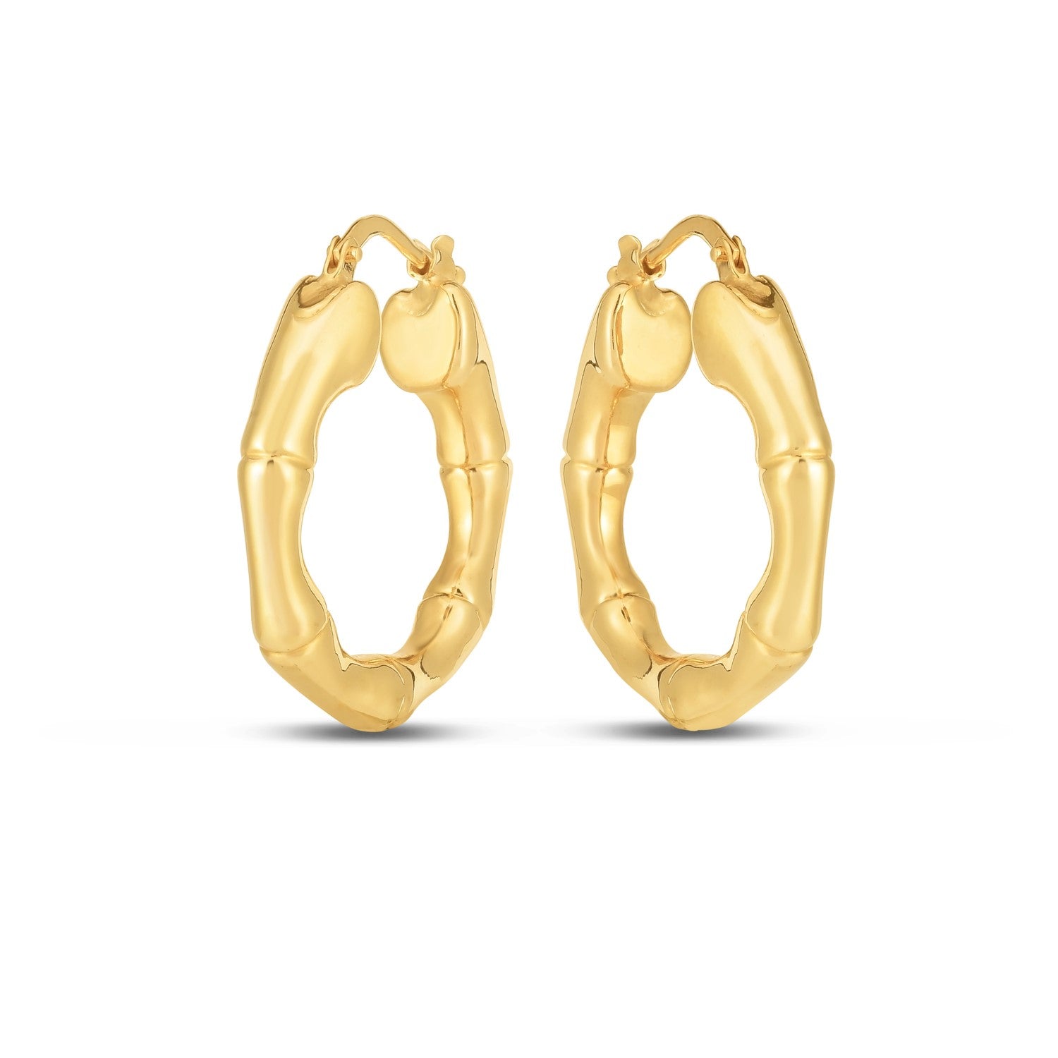 14k Yellow Gold Medium Bamboo Hoop Earrings - DestGlow