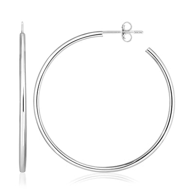 Sterling Silver Rounded Polished Hoop Earrings - DestGlow