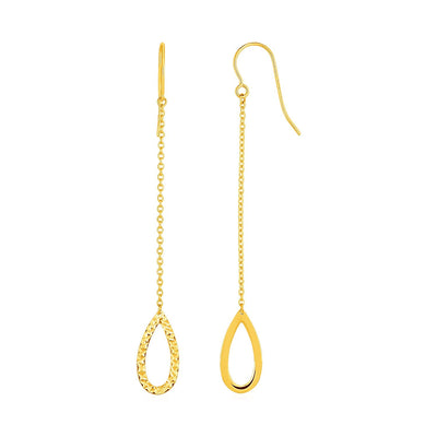 Textured Pear Shaped Long Drop Earrings in 14k Yellow Gold - DestGlow