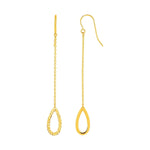 Textured Pear Shaped Long Drop Earrings in 14k Yellow Gold - DestGlow