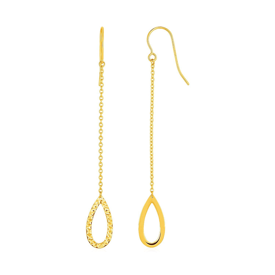 Textured Pear Shaped Long Drop Earrings in 14k Yellow Gold by Avera Group