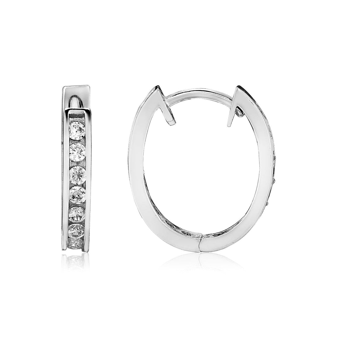 Sterling Silver Oval Hoop Earrings with Cubic Zirconias(3x15mm) - DestGlow