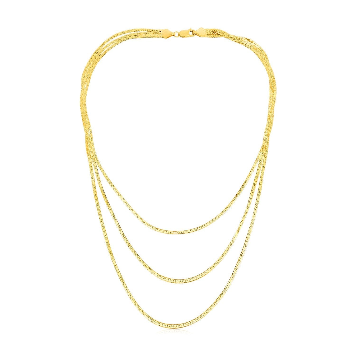 14k Yellow Gold Three Strand Herringbone Chain Necklace 