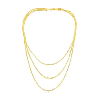 14k Yellow Gold Three Strand Herringbone Chain Necklace 