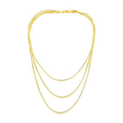 14k Yellow Gold Three Strand Herringbone Chain Necklace by Bids.com