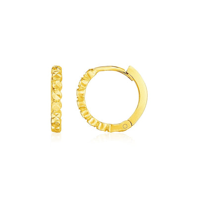 14k Yellow Gold Petite Textured Round Hoop Earrings - earrings