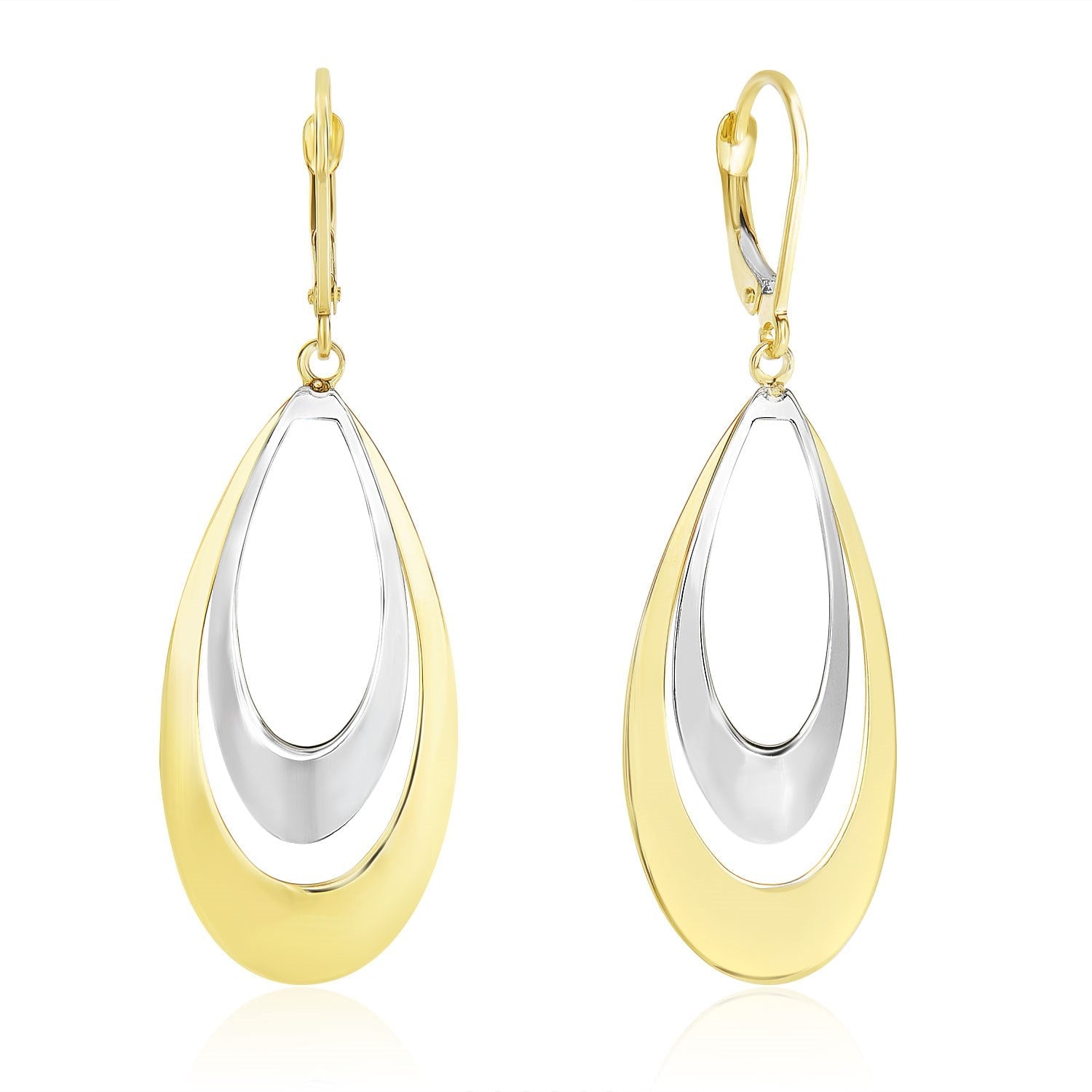 14k Two-Tone Gold Graduated Open Double Teardrop Earrings  DestGlow