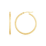 14K Yellow Gold Diamond Cut Hoop Earrings(2x30mm) - earrings